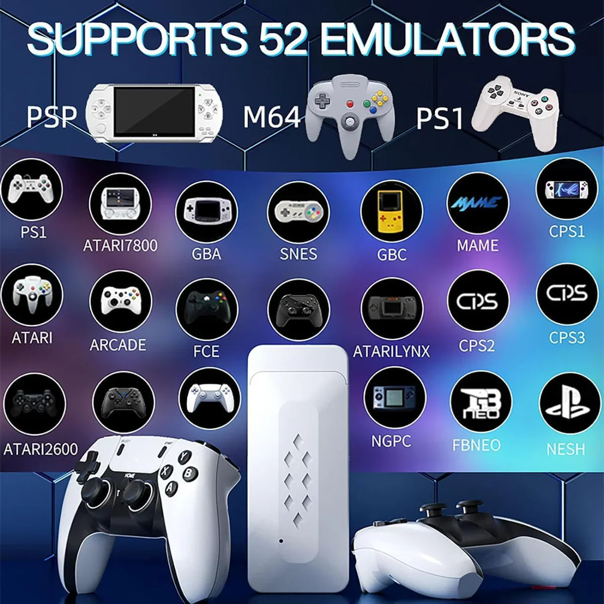 M22 64GB Retro Game Stick – 50,000+ Games | 1080P HD | 52 Emulators | Classic Edition