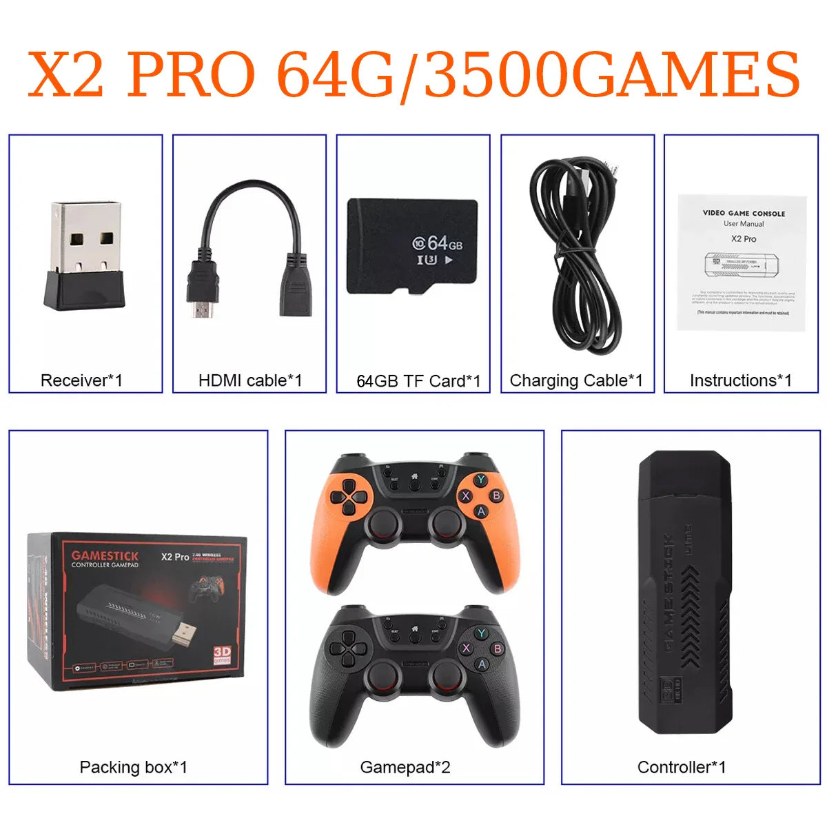 X2 PRO 64GB – 35,000+ Games | 4K Game Stick | 3D Retro Video Game Console